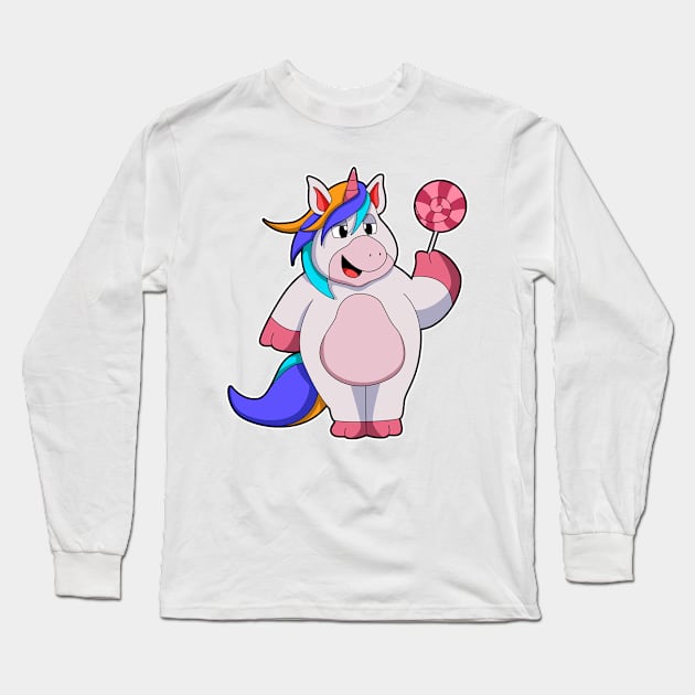 Unicorn with Lollipop Long Sleeve T-Shirt by Markus Schnabel